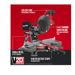 CRAFTSMAN Miter Saw CMCS714M1 V20 7-1/4-in 20-Volt Max Single Bevel Sliding Compound Cordless