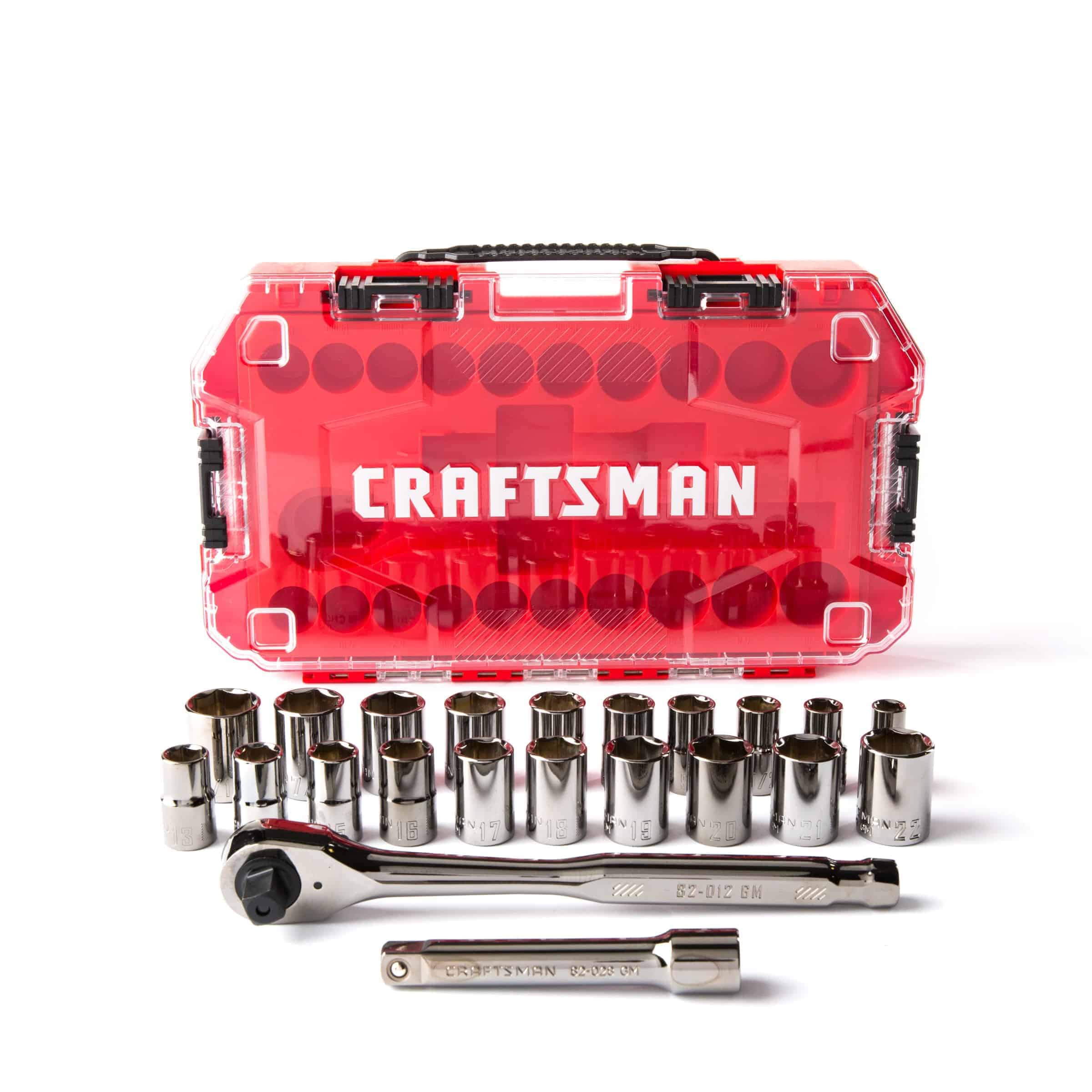 CRAFTSMAN 22-Piece Standard (SAE) and Metric Gunmetal Chrome Mechanics Tool Set with Hard Case