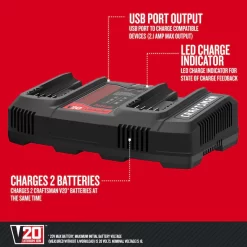 CRAFTSMAN 20V MAX Battery Charger, Dual Port, 2.0-Ah (CMCB124)