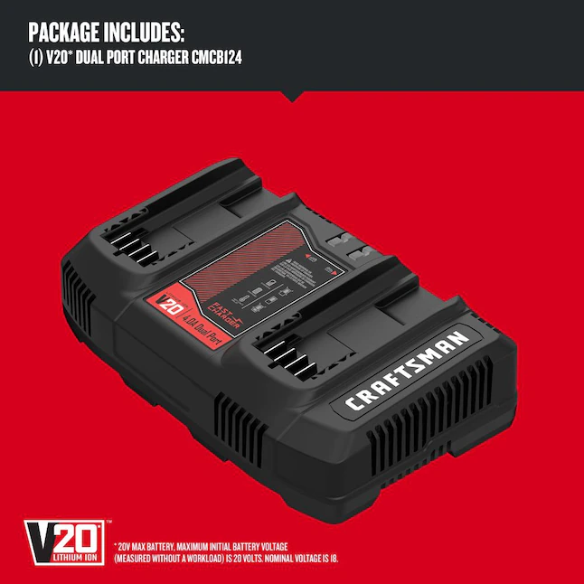 CRAFTSMAN 20V MAX Battery Charger, Dual Port, 2.0-Ah (CMCB124)