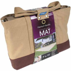 Camco 42811 7' x 15' RV Awning and Leisure Mat, Includes Canvas Tote Bag, Brown