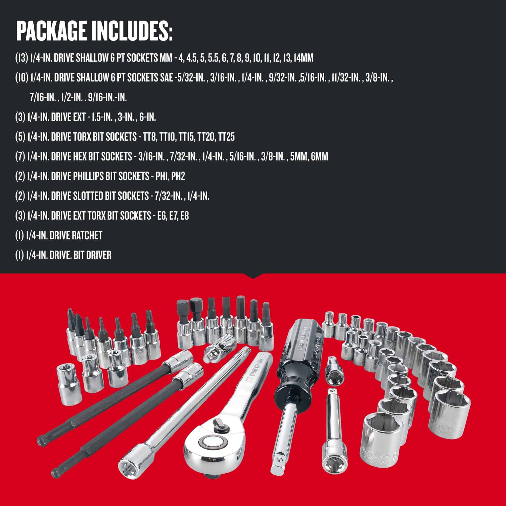 CRAFTSMAN 48-Piece Standard (SAE) and Metric Combination Polished Chrome Mechanics Tool Set with Hard Case