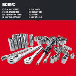 CRAFTSMAN 83-Piece Standard (SAE) and Metric Polished Chrome Mechanics Tool Set with Hard Case