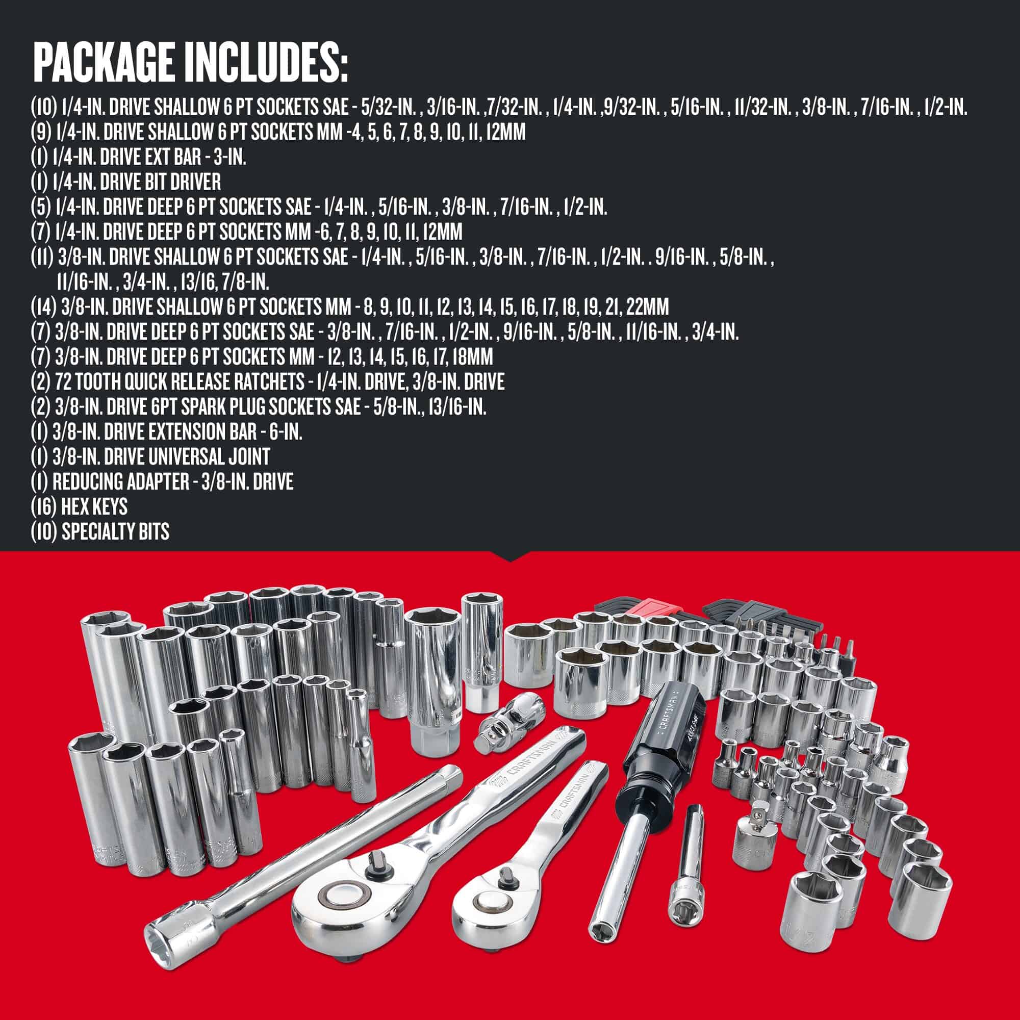 CRAFTSMAN 105-Piece Standard (SAE) and Metric Combination Polished Chrome Mechanics Tool Set with Hard Case