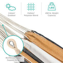Best Choice Products 2-Person Brazilian-Style Cotton Double Hammock with Stand Set w/ Carrying Bag - Desert Stripes