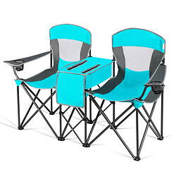 Gymax Folding 2-person Camping Chairs Double Sunshade Chairs w/ Canopy Turquoise, Adult