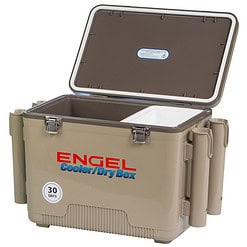 Engel Coolers 30 Quart Leak Proof Insulated Cooler Drybox with 4 Rod Holders