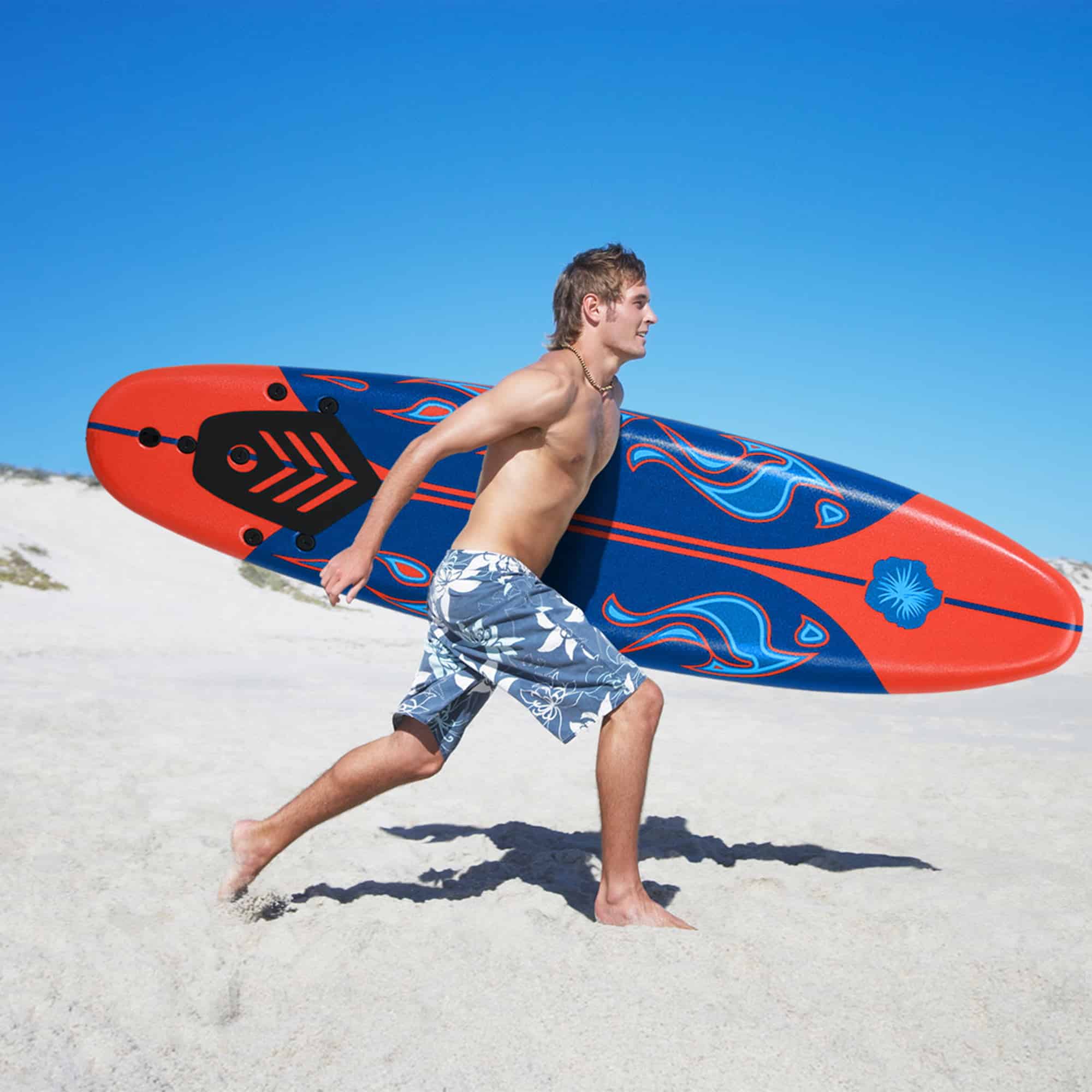 Gymax 6ft Surfing Body Board w/ 3 Removable Fins Safety Leash Red