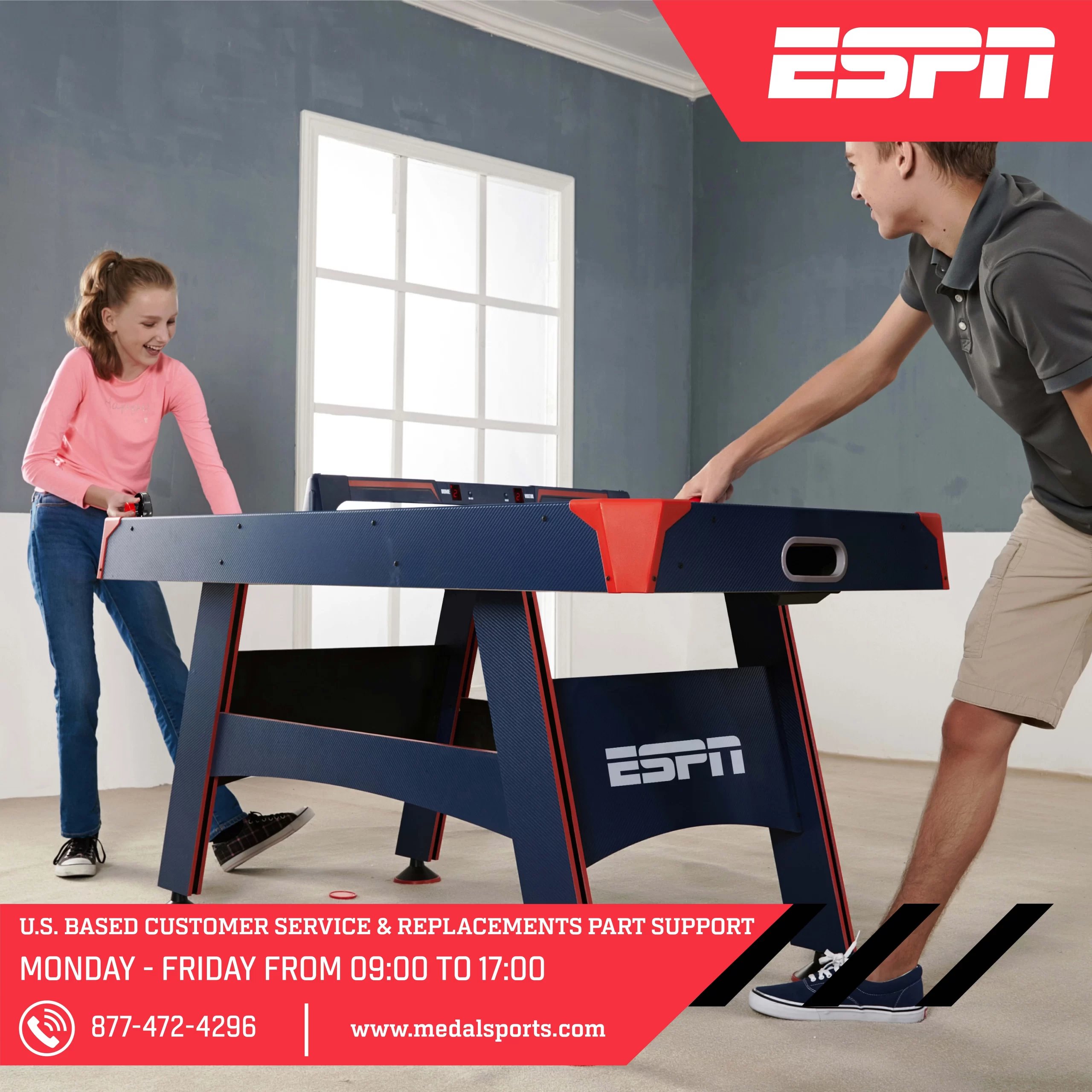ESPN Air Powered Hockey Table with Overhead Electronic Scorer, 60" x 32" x 32"