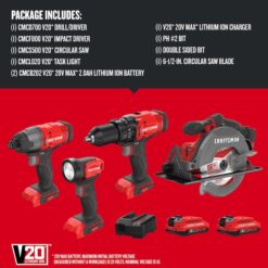 CRAFTSMAN CMCK401D2 V20 4-Tool 20-volt Max Power Tool Combo Kit Case (2 Li-ion Batteries Included and Charger Included)