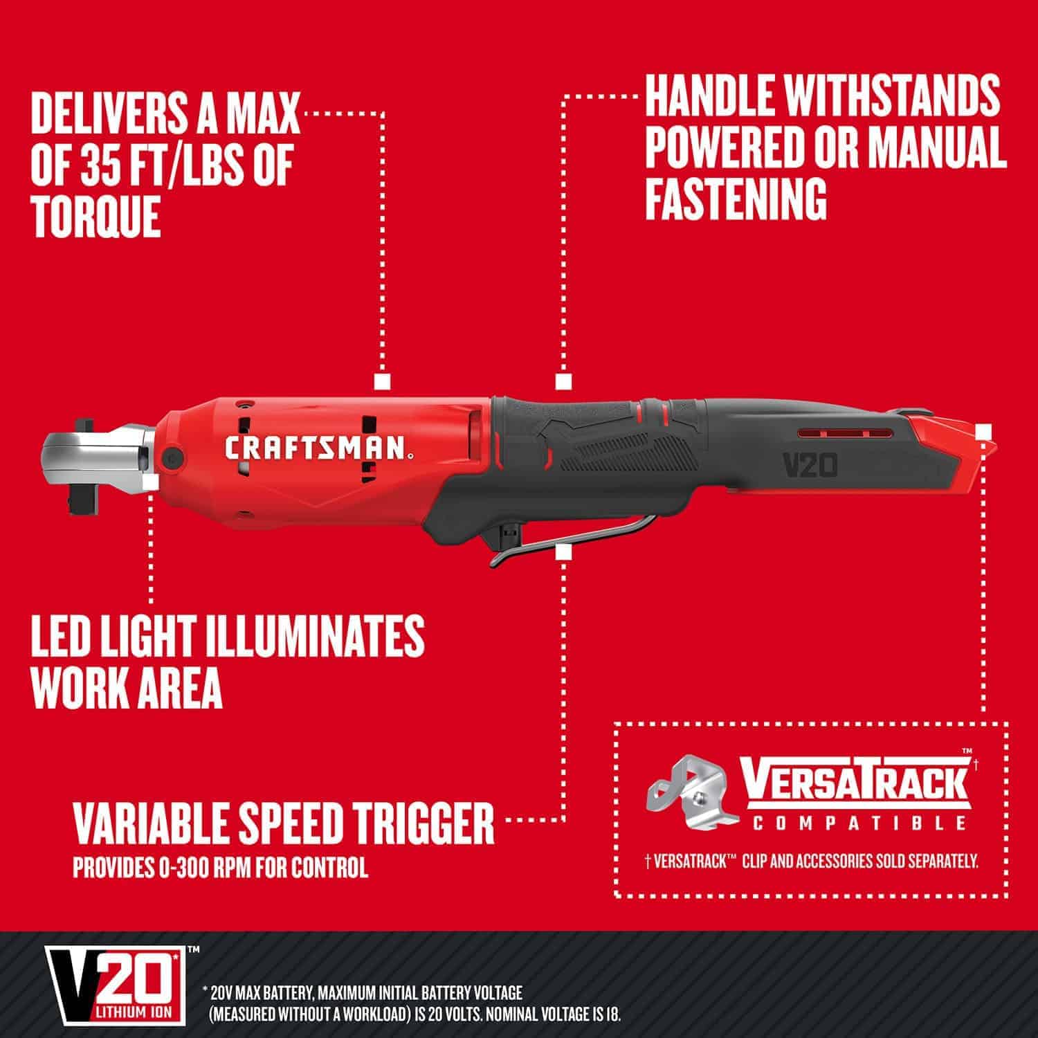 CRAFTSMAN 20-volt Max Variable Speed 3/8-in Drive Cordless Ratchet Wrench (Bare Tool)