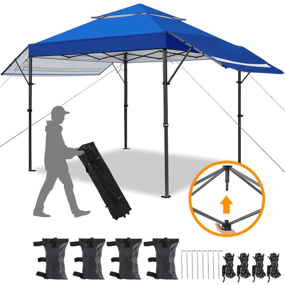 Easyfashion 10x17ft 2-tiered Pop-up canopy tent with Double Awnings, Blue