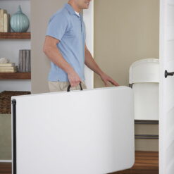 COSCO Deluxe 8 foot x 30 inch Fold-in-Half Blow Molded Folding Table, White