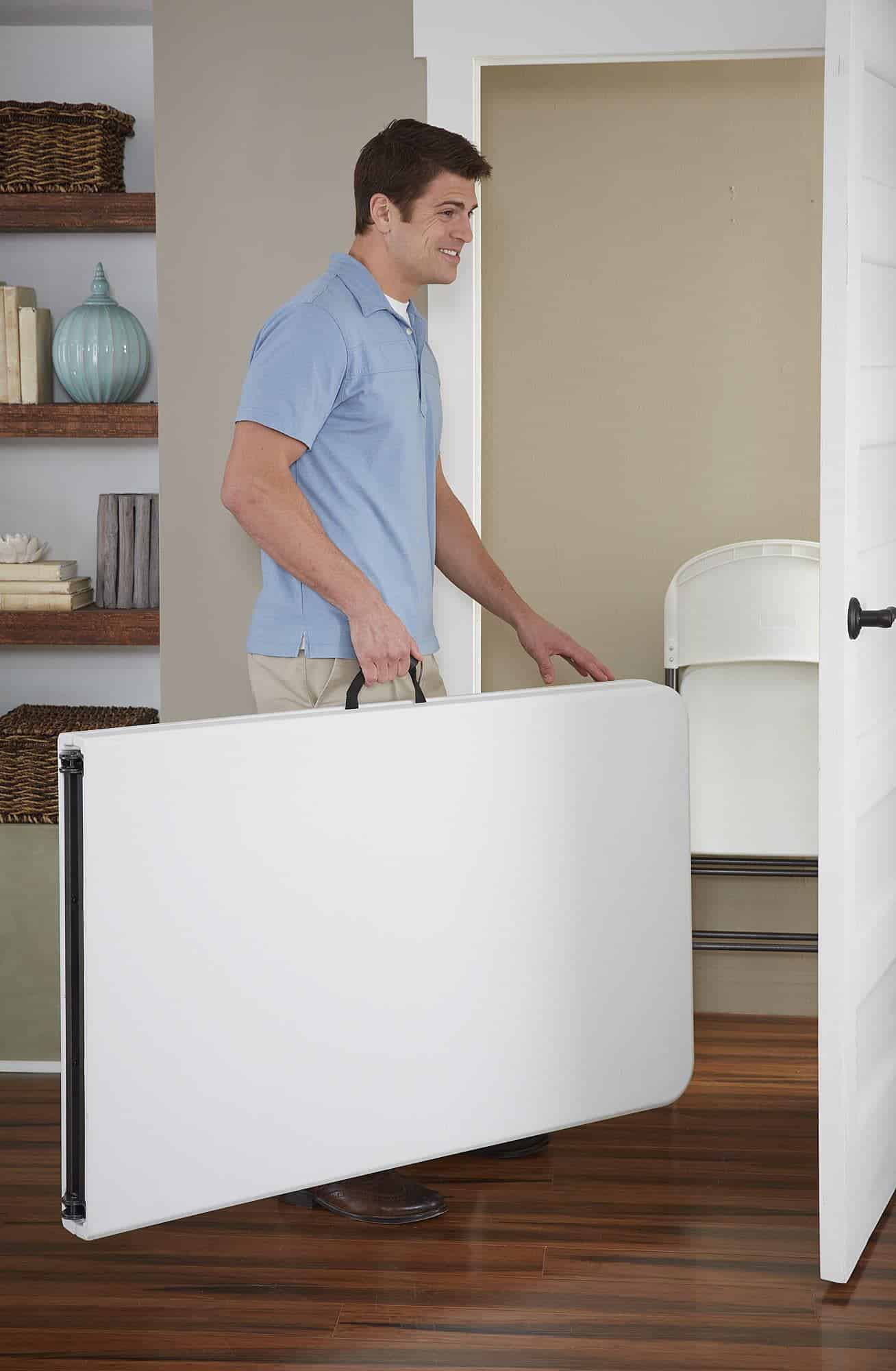 COSCO Deluxe 8 foot x 30 inch Fold-in-Half Blow Molded Folding Table, White