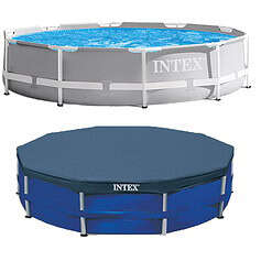 Intex 10ft x 10ft x 30in Pool w/ 10 Foot Round Pool Cover and Filter Cartridge