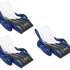 Intex Inflatable Floating Comfortable Recliner Lounges with Cup Holders (3 Pack)