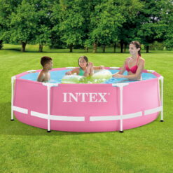 Intex 8ft x 2.5ft Round Metal Frame Above Ground Swimming Pool, Pink