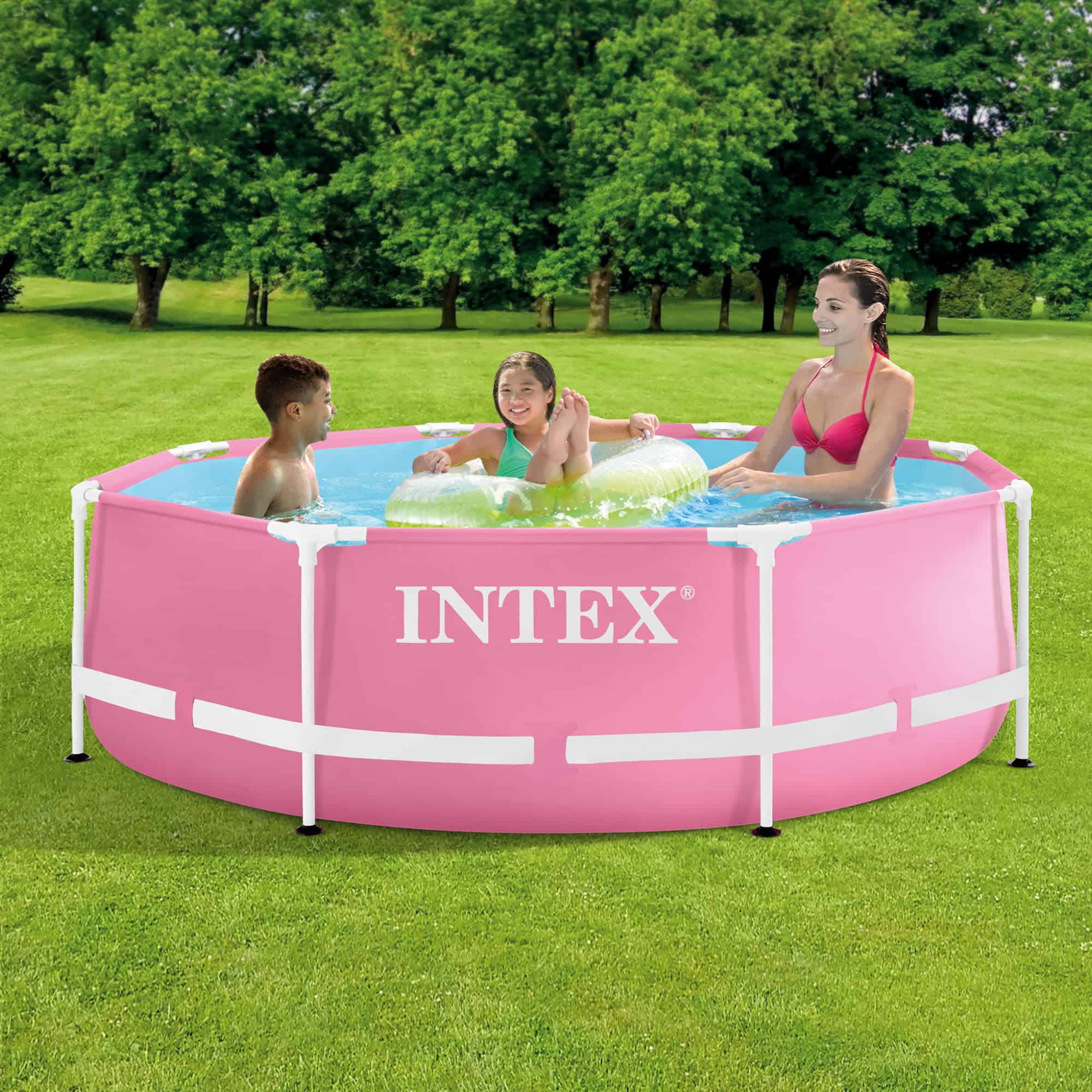 Intex 8ft x 2.5ft Round Metal Frame Above Ground Swimming Pool, Pink