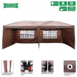 UBesGoo Easy Pop Up Canopy Party Tent, Coffee Brown with 4 Removable Sidewalls 10-Feet x 20-Feet