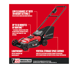 CRAFTSMAN CMCMW220P2 V20 20-volt Max Brushless 20-in Push Cordless Electric Lawn Mower 5 Ah (Battery & Charger Included)