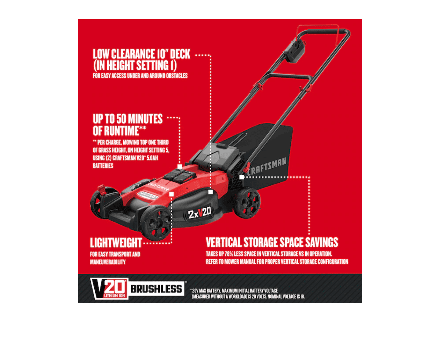 CRAFTSMAN CMCMW220P2 V20 20-volt Max Brushless 20-in Push Cordless Electric Lawn Mower 5 Ah (Battery & Charger Included)