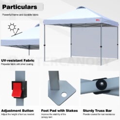 MASTERCANOPY 10' x 10' Easy Pop Up Canopy Instant Shelter with 1 Sidewall, White