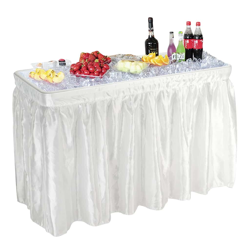 VINGLI 4 Foot Party Ice Cooler Folding Table, Portable Tailgate Camp Fishing Cleaning Table, Plastic with Matching Skirt