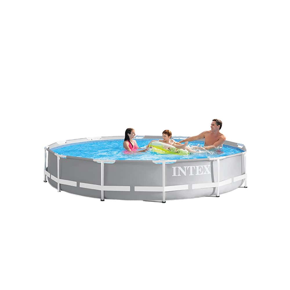Intex 12 Foot Prism Frame Above Ground Swimming Pool w/ Pump & Pool Ladder
