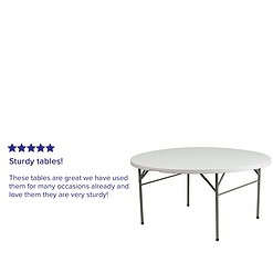 Flash Furniture Scarborough 5-Foot Round Bi-Fold White Plastic Folding Table with Carrying Handle