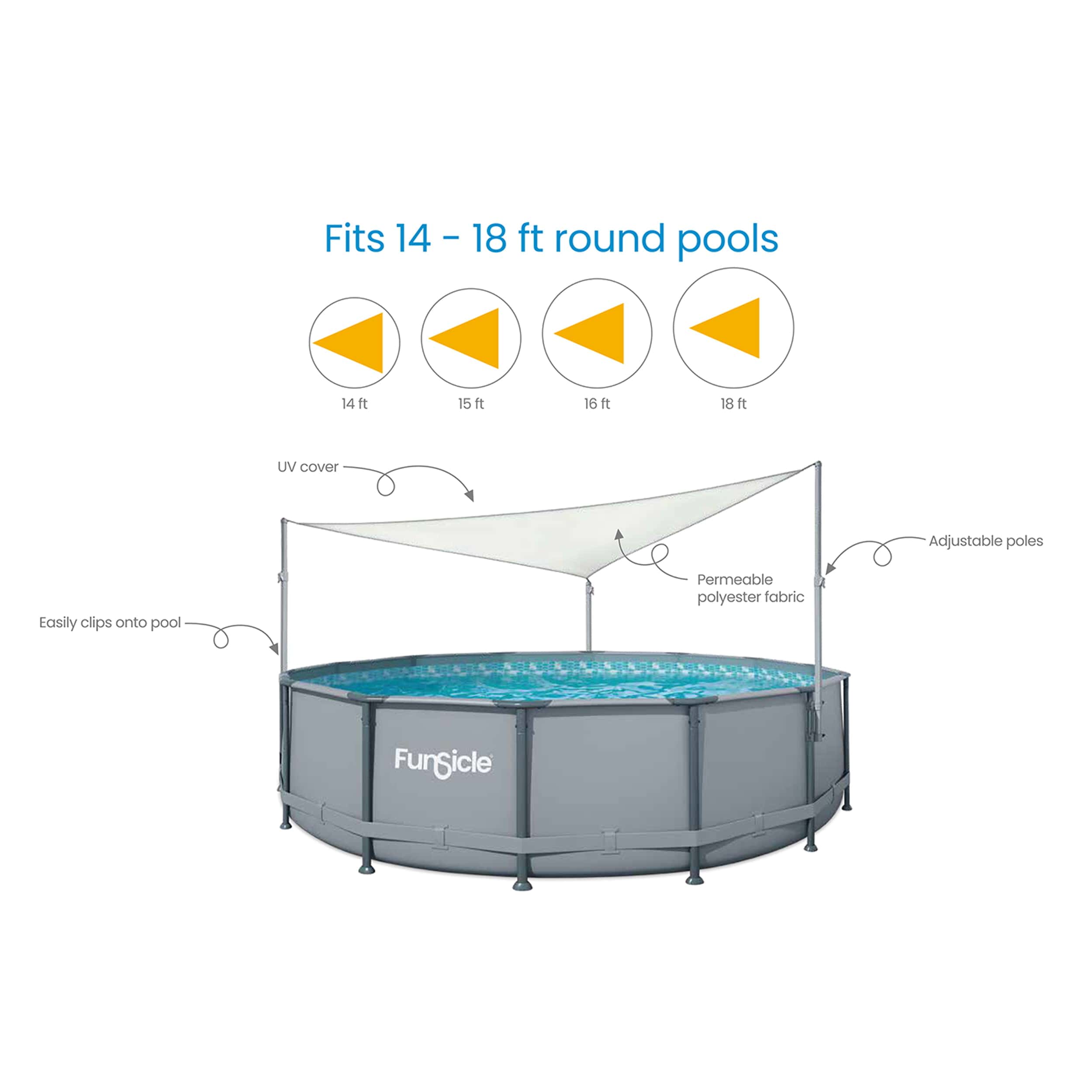 Funsicle Above Ground Swimming Pool Canopy, Sun Shade, White, Triangular, Adults, Unisex