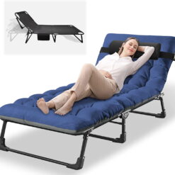 Slsy 4-Fold Portable Sleeping Cots Bed with 2 Sided Mattress & Pillow, Adjustable 4-Position Folding Lounge Chair, Folding Camping Cot