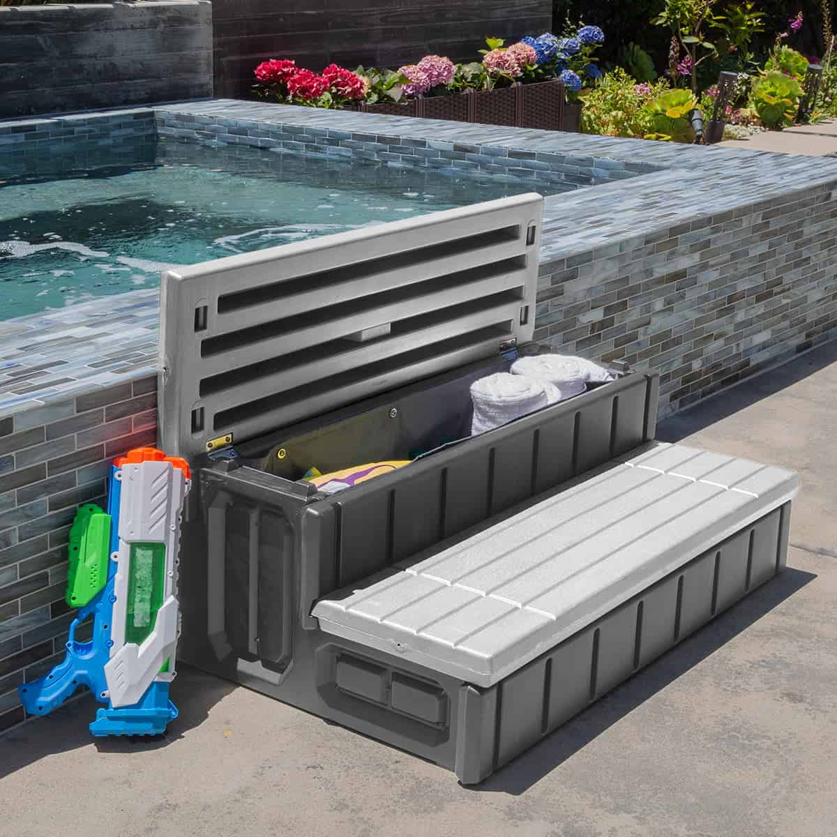 XtremepowerUS 36" Spa Step Hot Tub and Spa 2-Step Patio Deck Long Weather Resistant With Storage Compartment