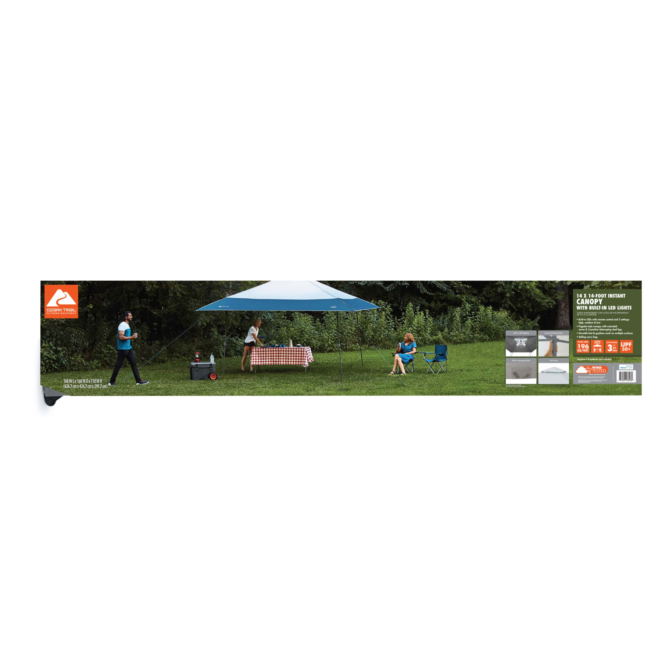 Ozark Trail 14' x 14' Instant Lighted Canopy for Camping - Blue, Gray