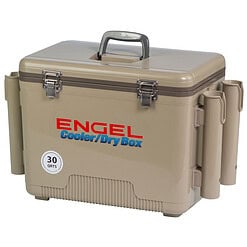 Engel Coolers 30 Quart Leak Proof Insulated Cooler Drybox with 4 Rod Holders
