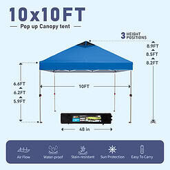 Summit Living 10x10ft Pop-up Canopy Tent Straight Legs Instant Canopy for Outside with Wheeled Bag - Blue