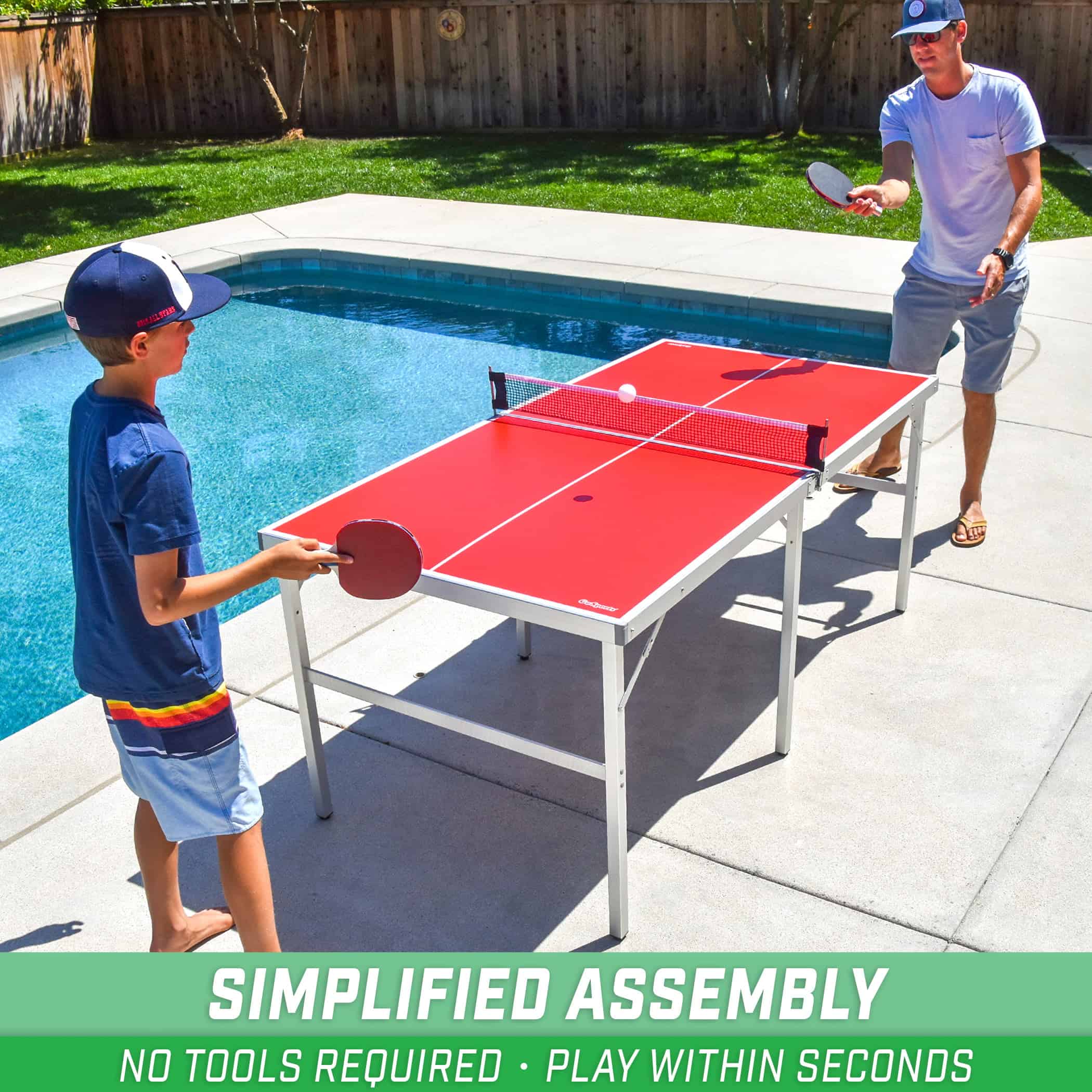 GoSports 6 Ft. x 3 Ft. Mid-size Table Tennis Game Set, Indoor or Outdoor Portable Table Tennis Game with Net, 2 Table Tennis Paddles and 4 Balls