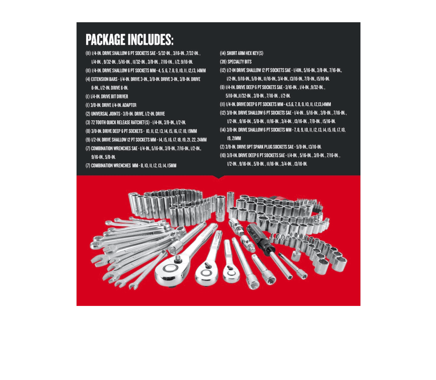 CRAFTSMAN CMMT12034 189-Piece Standard (SAE) and Metric Combination Polished Chrome Mechanics Tool Set (1/4-in; 3/8-in)