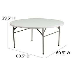 Flash Furniture Scarborough 5-Foot Round Bi-Fold White Plastic Folding Table with Carrying Handle