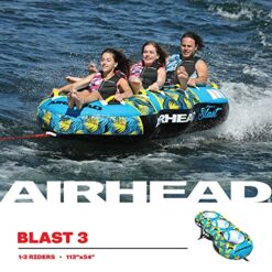 Airhead BLAST 3 Inflatable Open Top 3-Person Towable Waterskiing Towables Tube, Tropical Blue
