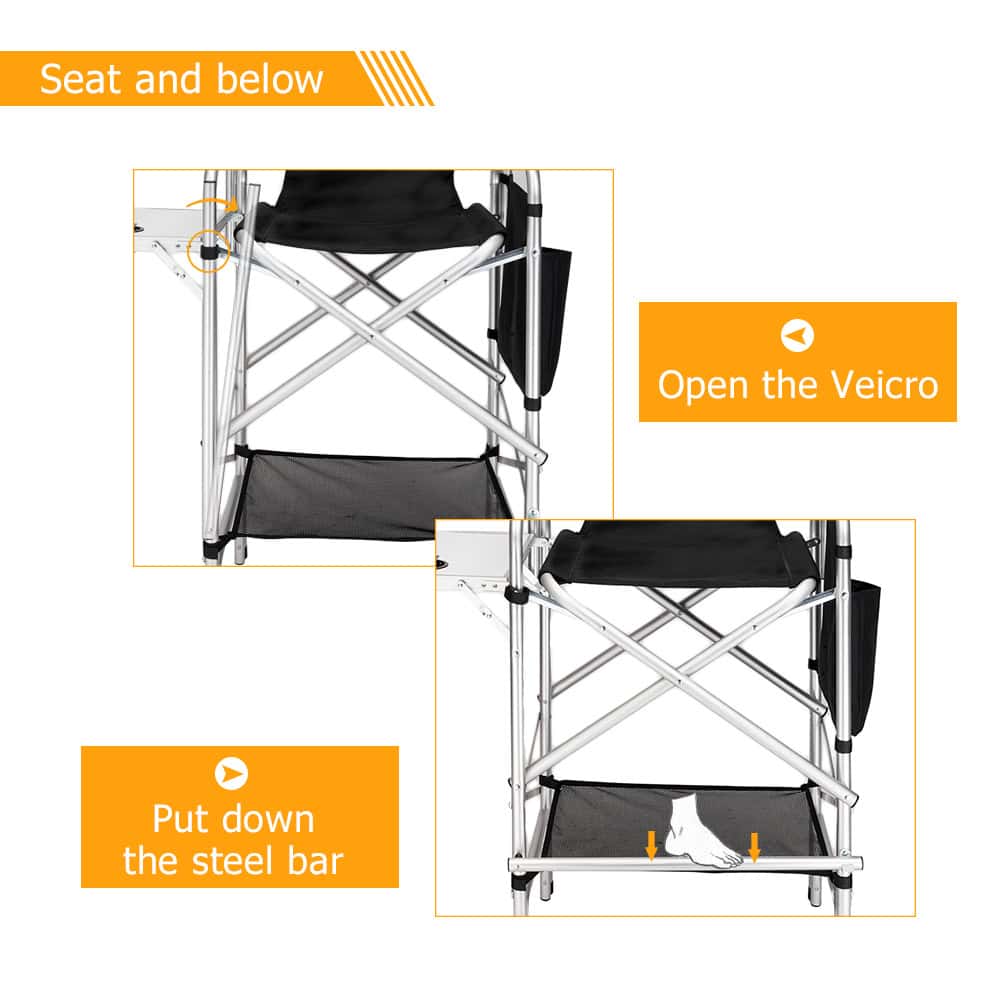 Omysalon 2 PCS 31" Tall Upgraded Director Makeup Artist Chair, Aluminum Frame Supports 300 lbs, Folding Portable,33.8" L x 19.2" W x 45.6" H