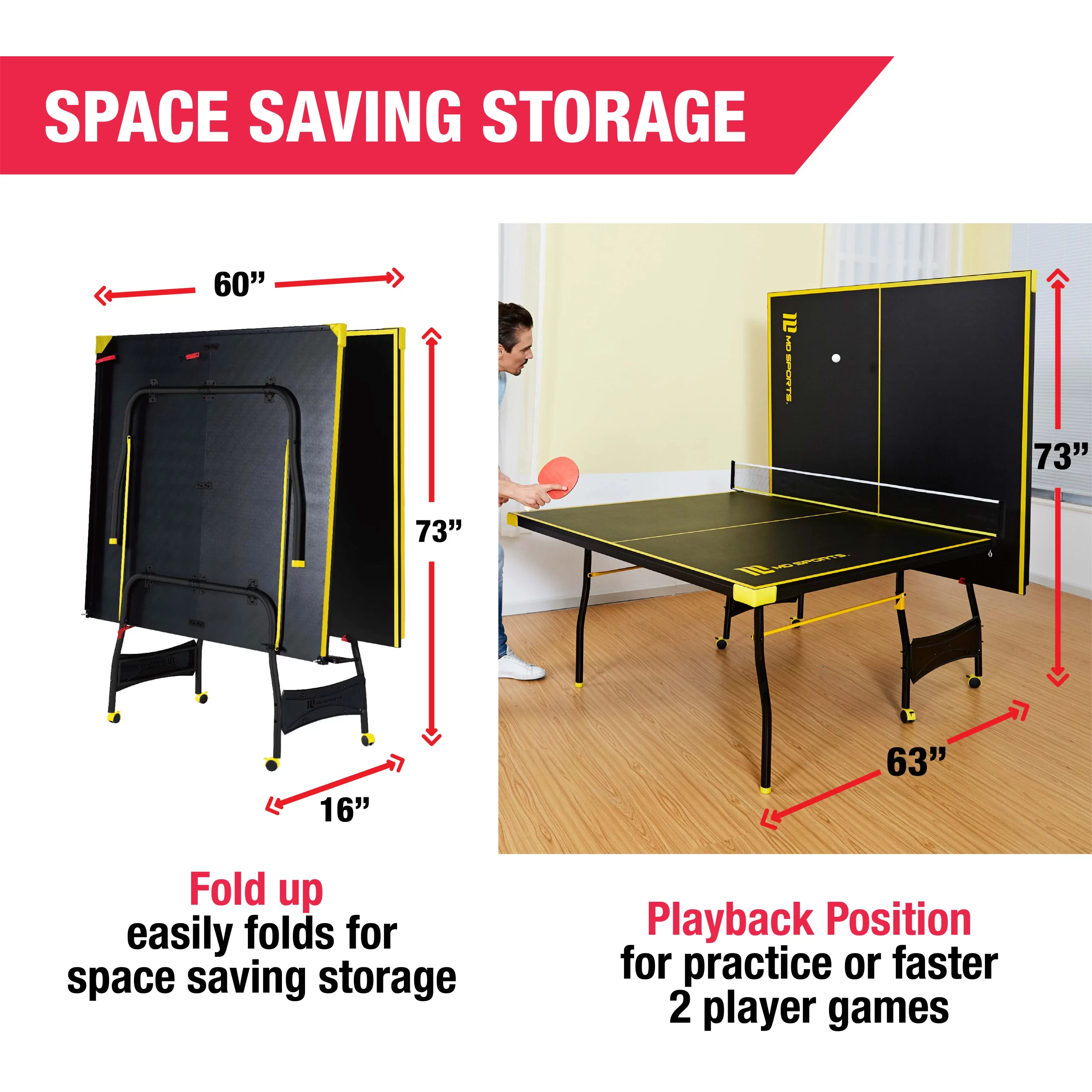 MD Sports Official Size Table Tennis Table - Black/Yellow