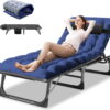 Slsy 4-Fold Portable Sleeping Cots Bed with 2 Sided Mattress & Pillow, Adjustable 4-Position Folding Lounge Chair, Folding Camping Cot