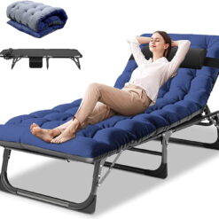 Slsy 4-Fold Portable Sleeping Cots Bed with 2 Sided Mattress & Pillow, Adjustable 4-Position Folding Lounge Chair, Folding Camping Cot