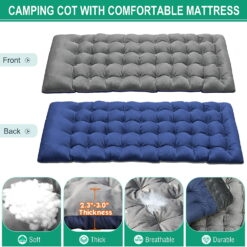 Slsy 4-Fold Portable Sleeping Cots Bed with 2 Sided Mattress & Pillow, Adjustable 4-Position Folding Lounge Chair, Folding Camping Cot
