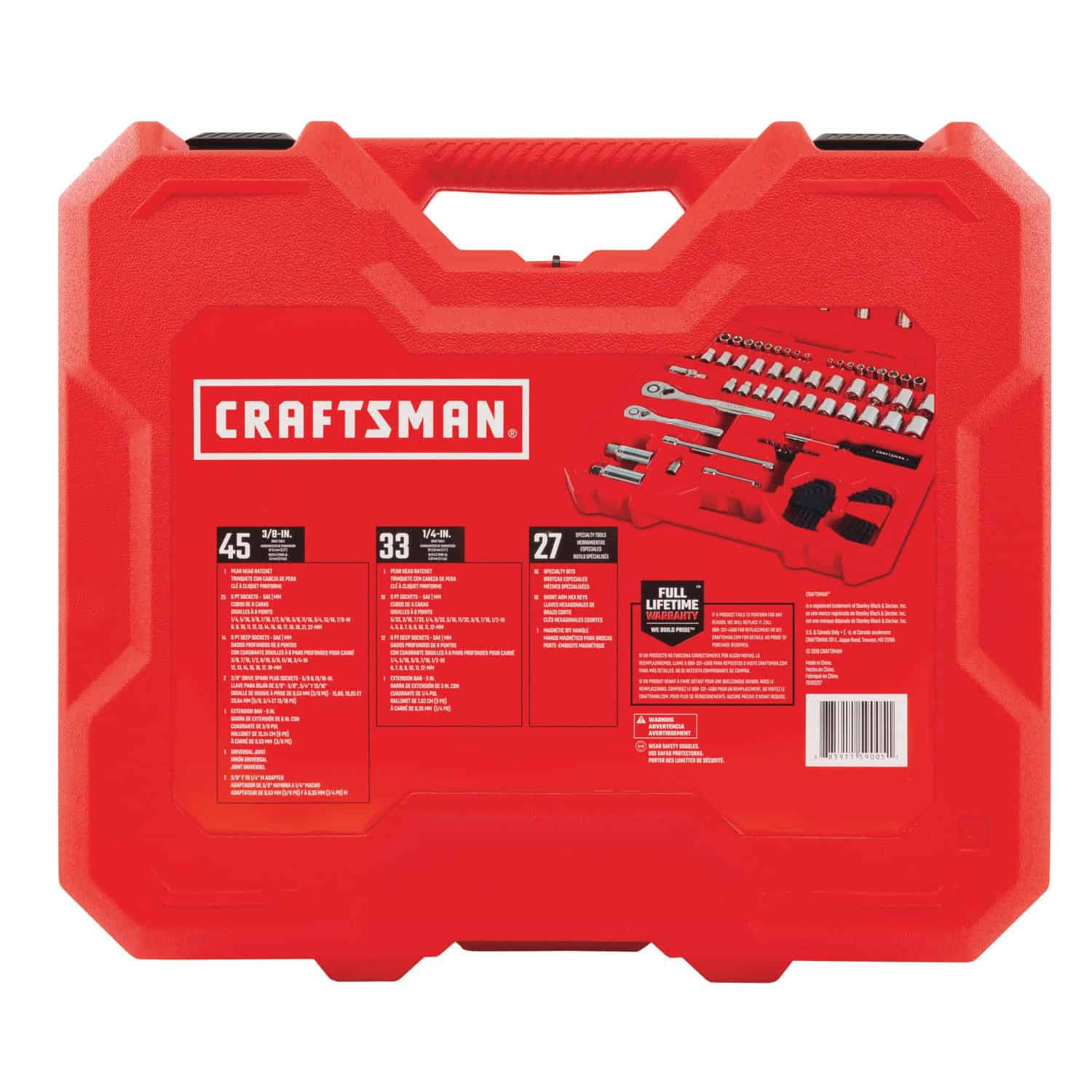CRAFTSMAN 105-Piece Standard (SAE) and Metric Combination Polished Chrome Mechanics Tool Set with Hard Case