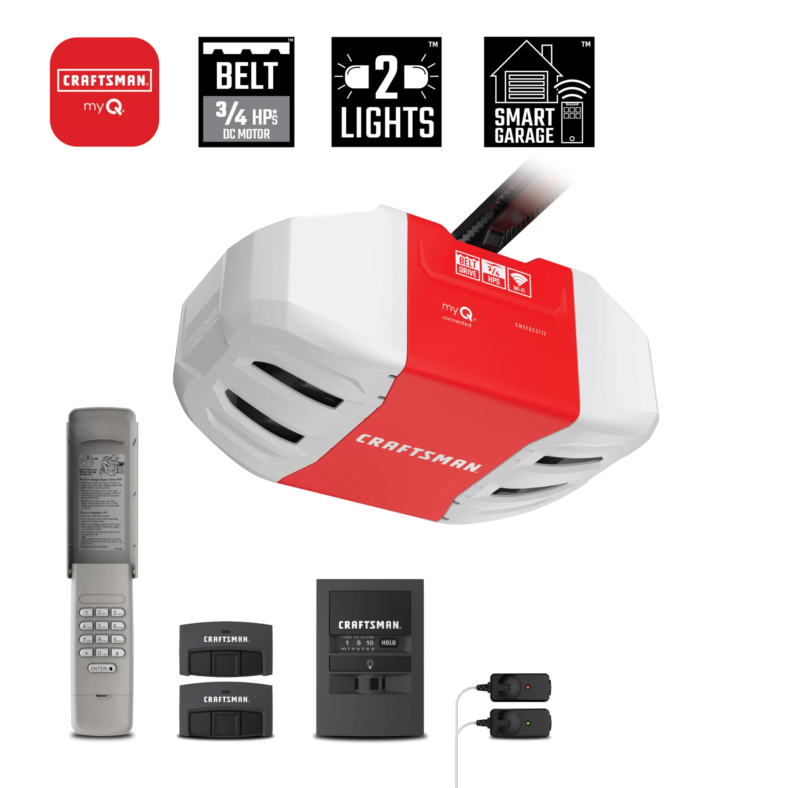 CRAFTSMAN 3/4 Hps myQ Smart Belt Drive Garage Door Opener Wi-fi Compatibility
