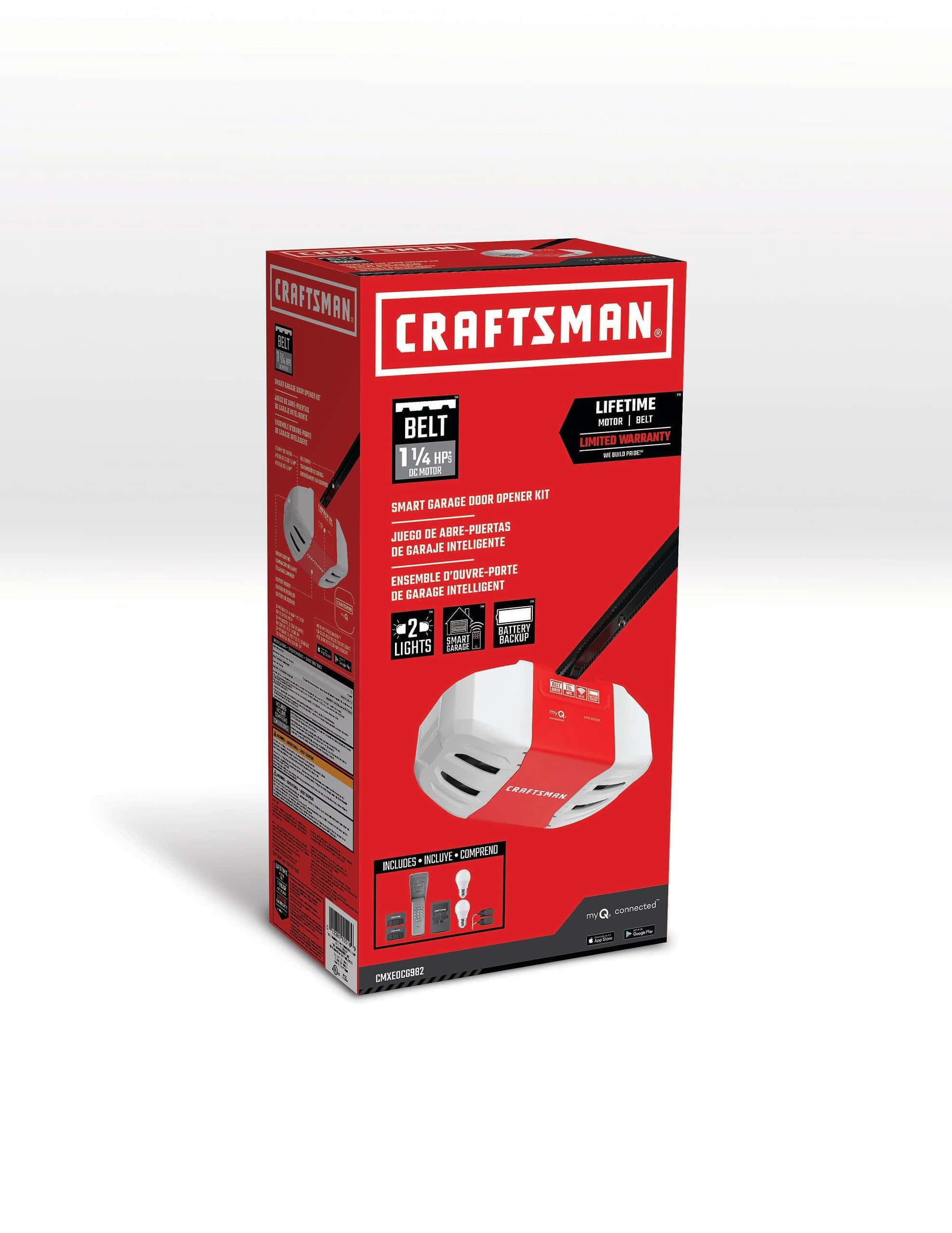 CRAFTSMAN 1-1/4 Hps myQ Smart Belt Drive Garage Door Opener Wi-fi Compatibility Battery Back-up LED Light