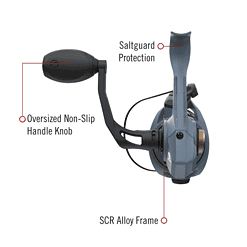 Quantum Smoke X Spinning Fishing Reel, Size 15 Reel, Changeable Right- or Left-Hand Retrieve, Continuous Anti-Reverse Clutch with NiTi Indestructible Bail, SCR Alloy Frame, 5.7:1 Gear Ratio, Blue