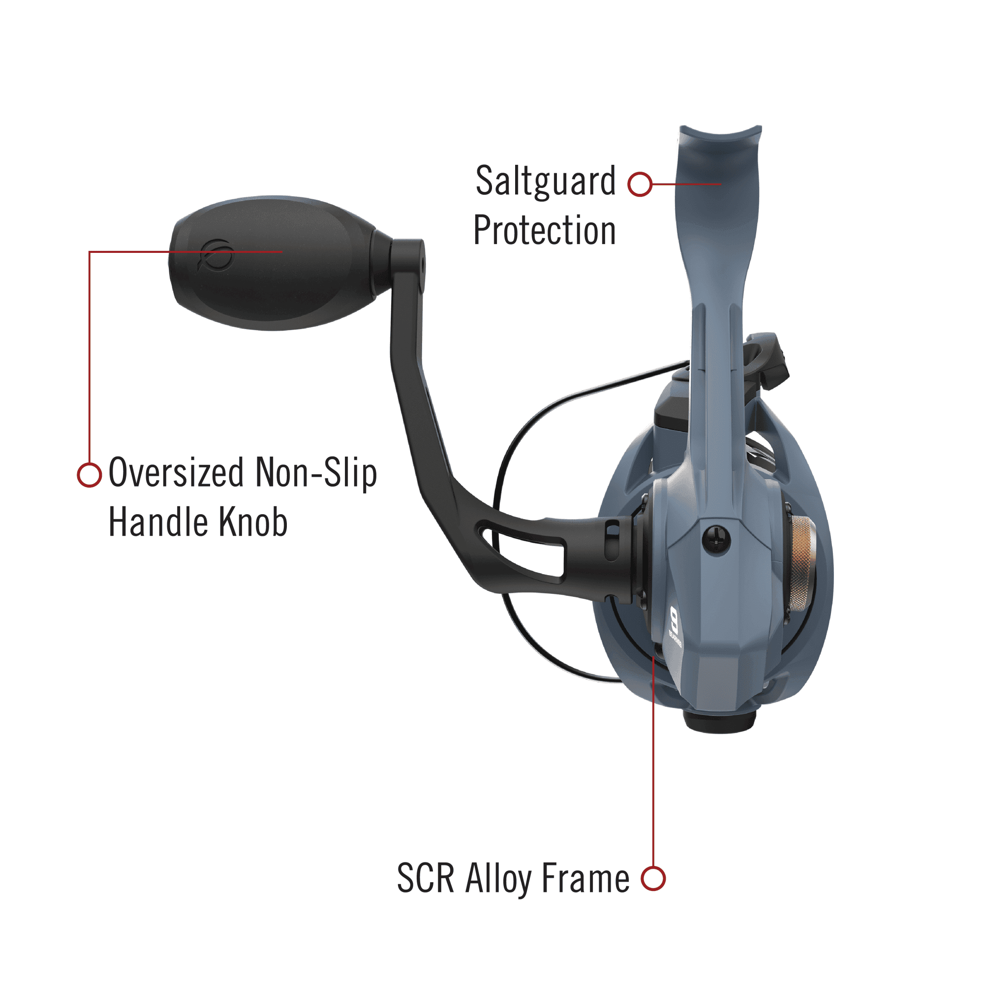 Quantum Smoke X Spinning Fishing Reel, Size 15 Reel, Changeable Right- or Left-Hand Retrieve, Continuous Anti-Reverse Clutch with NiTi Indestructible Bail, SCR Alloy Frame, 5.7:1 Gear Ratio, Blue