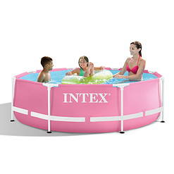 Intex 8ft x 2.5ft Round Metal Frame Above Ground Swimming Pool, Pink